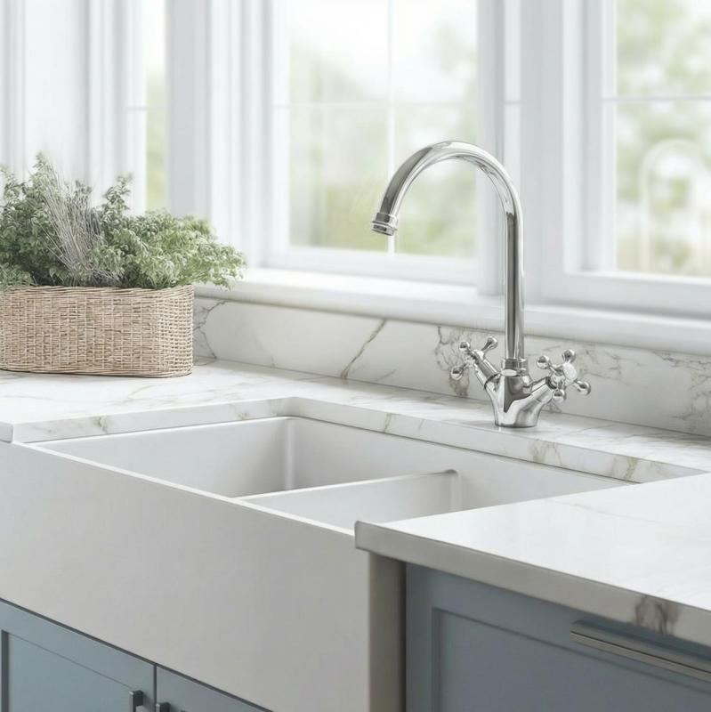 Aquanello Heritage Ascot Grifo de cocina clásico y nostálgico cromado con caño redondo CR-4003-HA