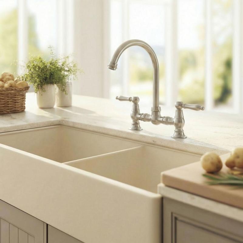 Aquanello Heritage Manor Grifo de cocina clásico de estilo nostálgico, cromado con maneta blanca y caño redondo CR-0011-HM