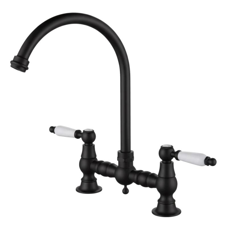 Aquanello Heritage Manor Grifo de cocina clásico de estilo nostálgico, negro con maneta blanca y caño redondo BL-0011-HM