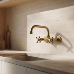 Aquanello Heritage Ascot Grifo de pared clásico para cocina con caño superior, color bronce BN-4110-HA