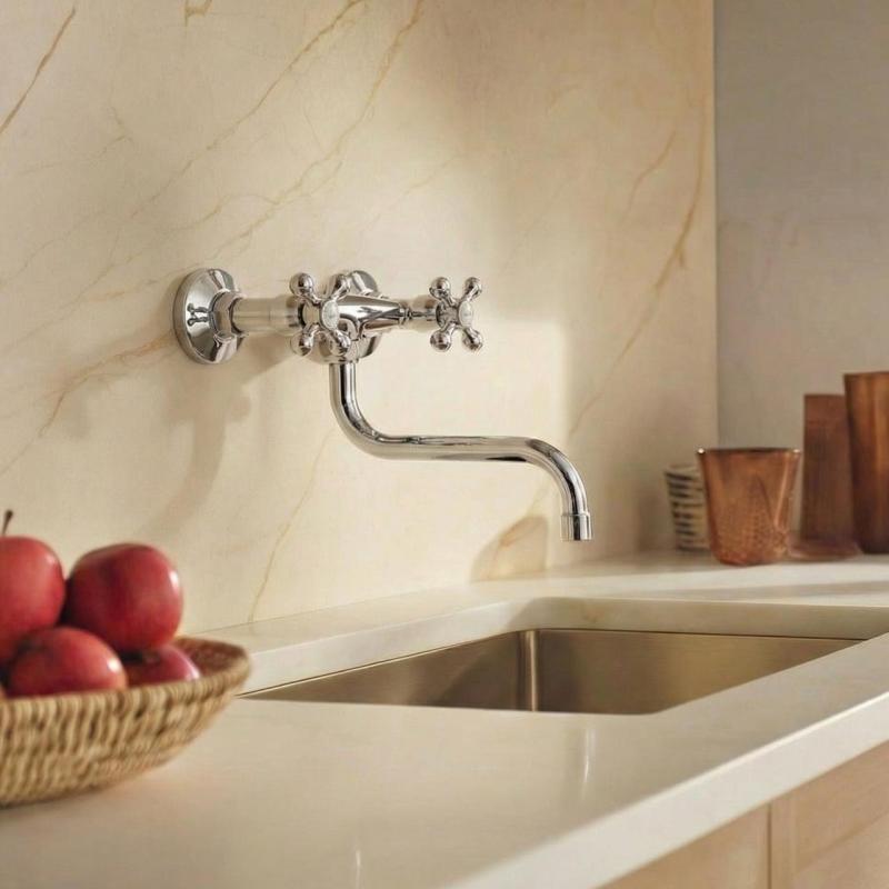 Aquanello Heritage Ascot Grifo de pared clásico para cocina, cromado CR-4111-HA