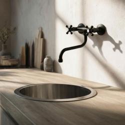 Aquanello Heritage Ascot Grifo de pared clásico para cocina, negro BL-4111-HA