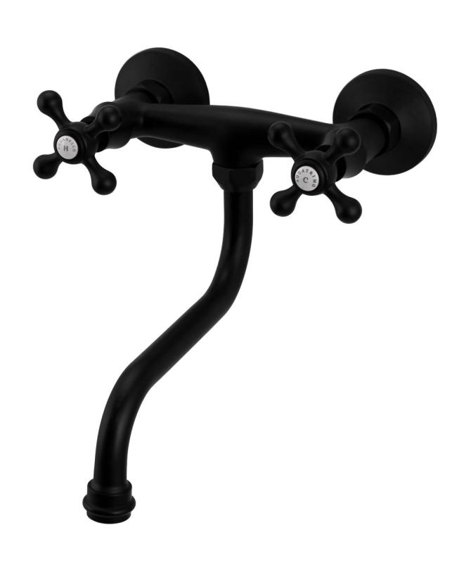 Aquanello Heritage Ascot Grifo de pared clásico para cocina, negro BL-4111-HA