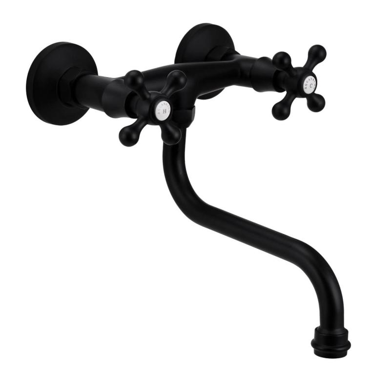Aquanello Heritage Ascot Grifo de pared clásico para cocina, negro BL-4111-HA