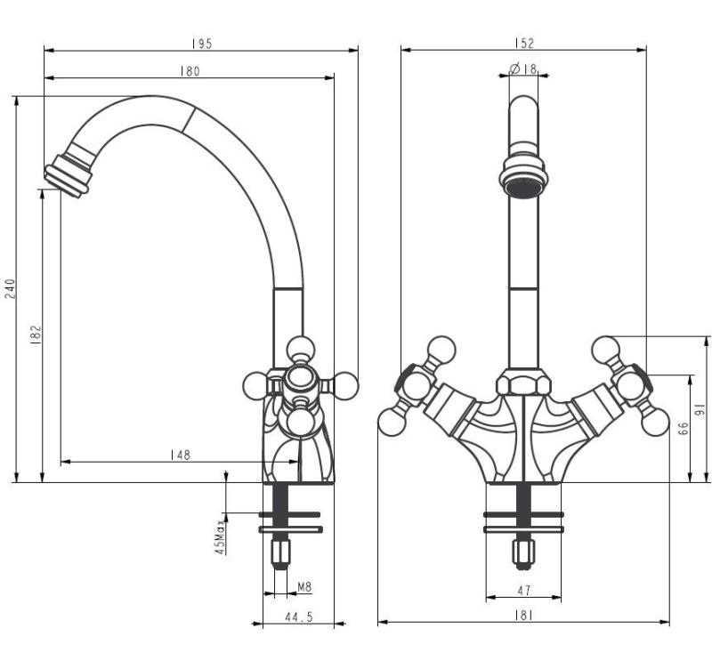 Aquanello Heritage Ascot Cocina clásica Grifo de cocina nostálgico Bronce BN-4004-HA