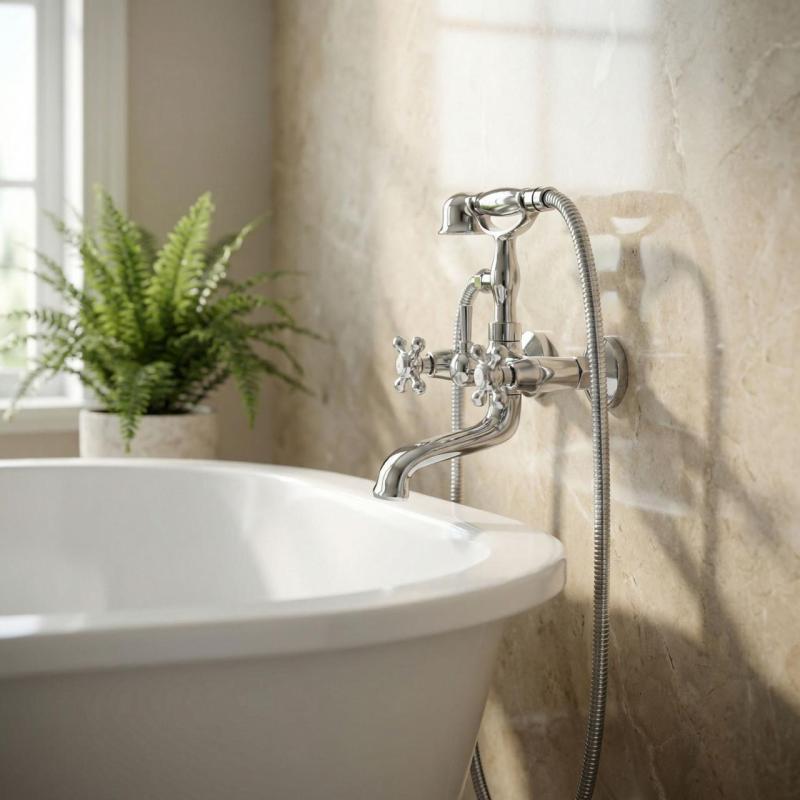 Aquanello Heritage Ascot Grifo clásico para bañera con mandos en estrella cromados, incluye ducha de mano CR-3002-HA