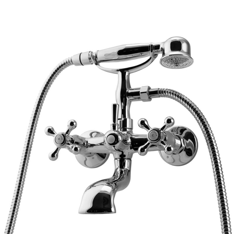 Aquanello Heritage Ascot Grifo clásico para bañera con mandos en estrella de acero inoxidable, incluye ducha de mano NB-3002-HA
