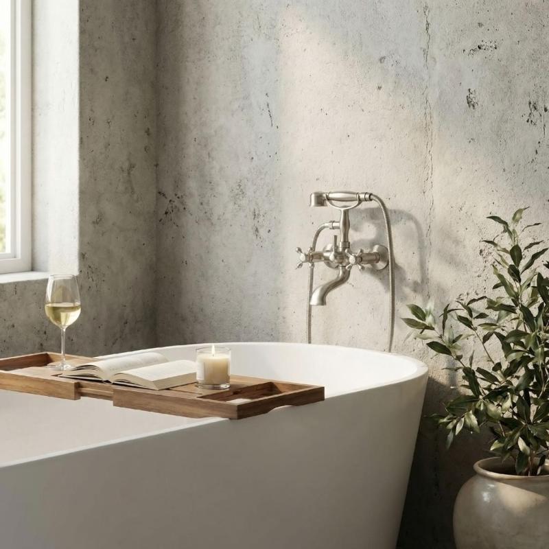 Aquanello Heritage Ascot Grifo clásico para bañera con mandos en estrella de acero inoxidable, incluye ducha de mano NB-3002-HA