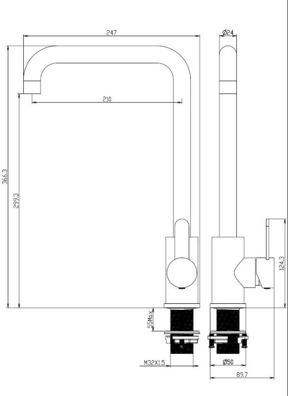 Aquanello Forma Grifo monomando de cocina de acero inoxidable macizo SS-1001-FM