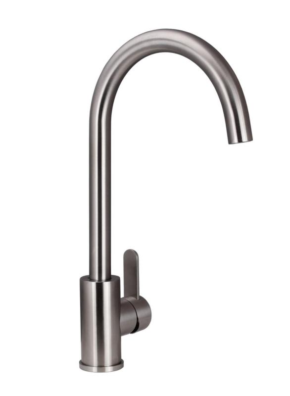 Aquanello Forma Grifo monomando de cocina de acero inoxidable macizo con caño redondo SS-1002-FM