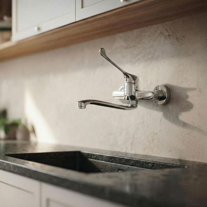 Aquanello Medic Grifo de cocina de pared con maneta larga cromada CR-1005-MD