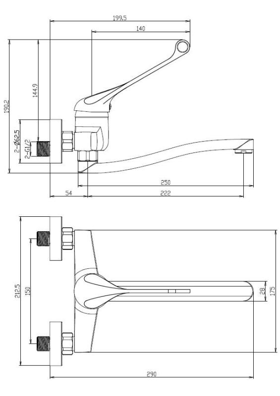 Aquanello Medic Grifo de cocina de pared con maneta larga negro BL-1005-MD