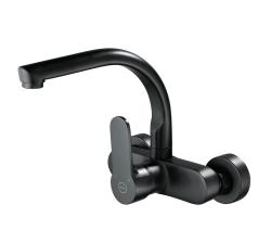 Aquanello Casa Grifo de cocina de pared con caño superior negro BL-1003-CS
