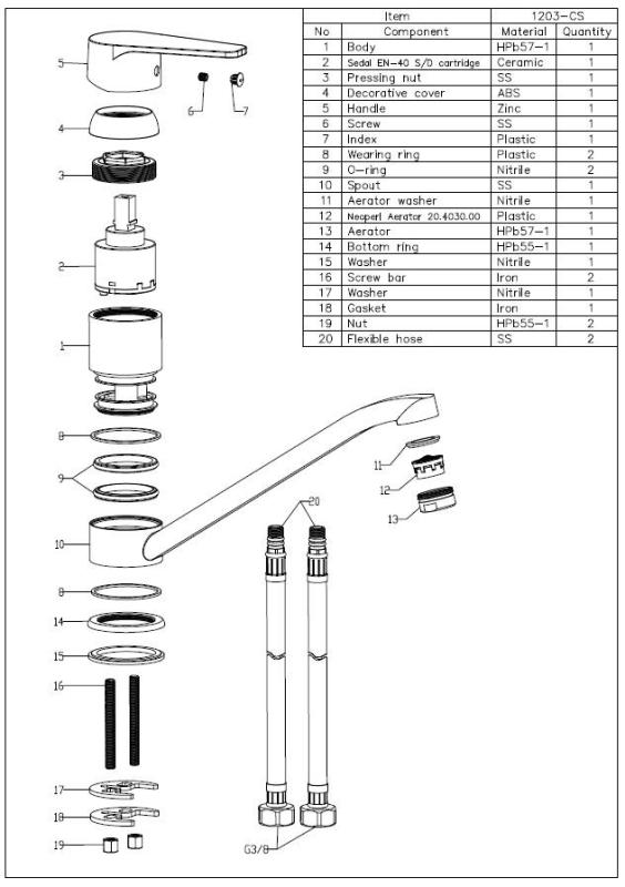 Aquanello Casa Grifo monomando bajo para cocina, negro BL-1203-CS