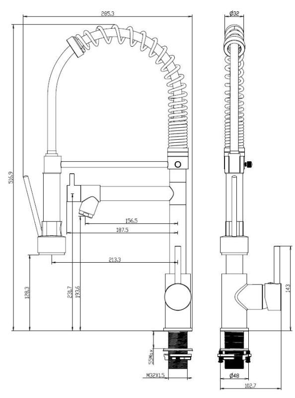 Aquanello Gastro Grifo de cocina con función de rociado profesional, cromado CR-4402-GT