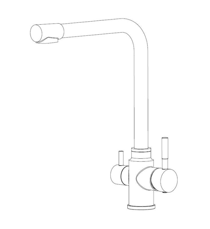 Aquanello Limpia Grifo de cocina de 3 vías de acero inoxidable macizo con agua filtrada SS-1600-LP