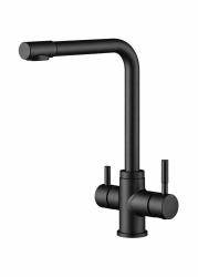 Aquanello Limpia Grifo de cocina de 3 vías de acero inoxidable macizo, negro, con agua filtrada BL-1600-LP