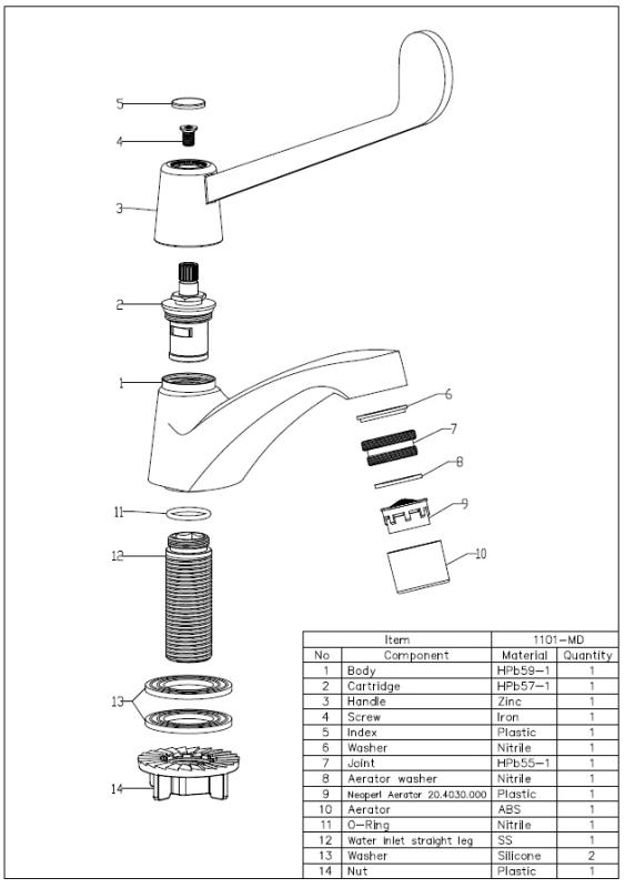Aquanello Medic Grifo de agua fría con maneta larga, cromado CR-1101-MD