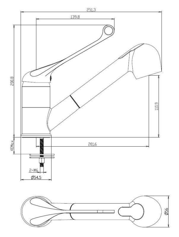 Aquanello Medic Grifo de cocina con maneta larga y caño extraíble, cromado CR-1006-MD