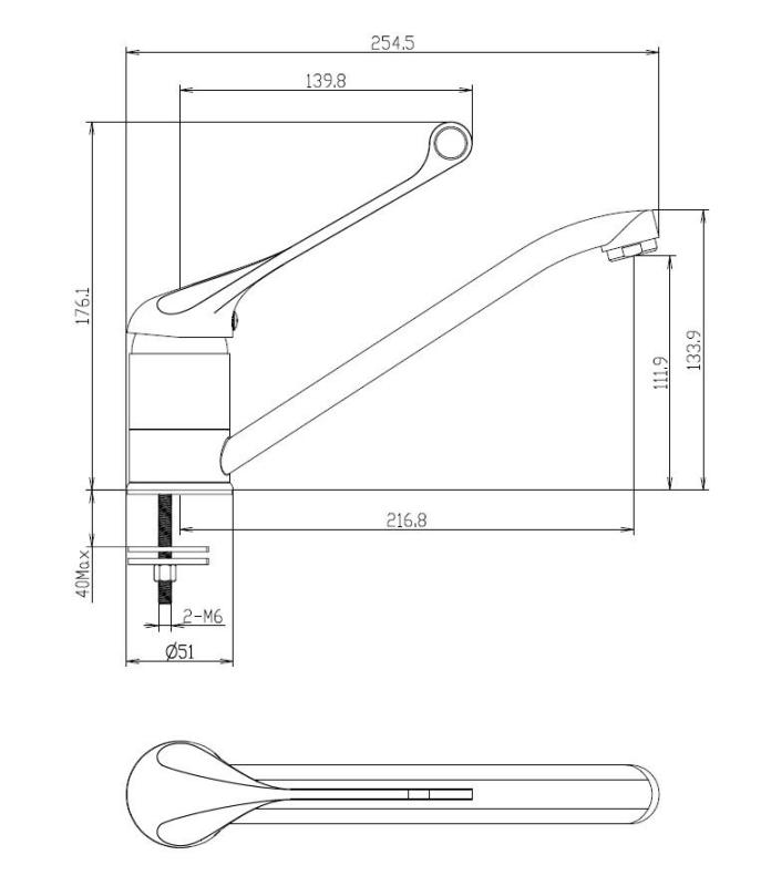 Aquanello Medic Grifo monomando de cocina con maneta larga  Cromo CR-1007-MD