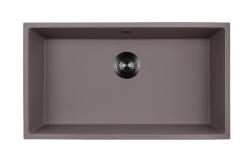 GraniteMy Universal Fregadero grande de granito color topo, 74 x 40 cm, para montaje sobre encimera, bajo encimera y empotrado, con tapón color gris plomo 1208972708