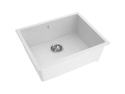 Pure.Sink Eternal Fregadero Quartz blanco de 50 x 40 cm, para empotrar o sobre encimera, con tapón automático de acero inoxidable