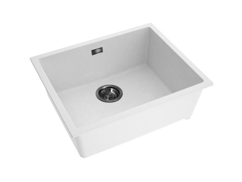Pure.Sink Eternal Fregadero Quartz blanco de 50 x 40 cm, para empotrar y sobre encimera, con tapón automático en color gris metalizado