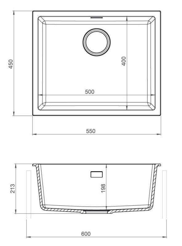Pure.Sink Eternal Fregadero Quartz Beige de 50 x 40 cm, para empotrar y sobre encimera, con tapón automático dorado