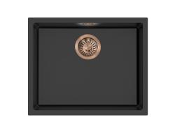 Pure.Sink Eternal Fregadero Quartz negro de 50 x 40 cm, para encastrar a ras y bajo encimera, con tapón de cobre