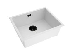 Pure.Sink Eternal Fregadero de cuarzo blanco de 50 x 40 cm, para encastrar a ras y bajo encimera, con tapón negro