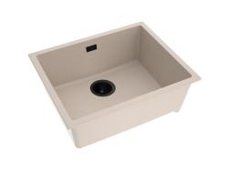 Pure.Sink Eternal Fregadero Quartz Beige de 50 x 40 cm, para empotrar a ras y bajo encimera, con tapón negro