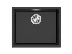 Pure.Sink Eternal Fregadero Quartz negro de 50 x 40 cm, para encastrar a ras y bajo encimera, con tapón automático de acero inoxidable