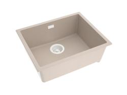Pure.Sink Eternal Fregadero Quartz Beige de 50 x 40 cm, para encastrar a ras y bajo encimera, con tapón automático blanco