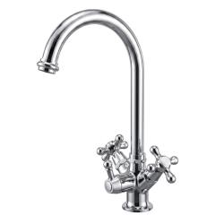 PB Grifo de cocina nostálgico de 3 vías con caño redondo, agua filtrada y mandos en forma de estrella, cromado 1208972849