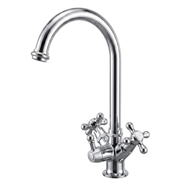 PB Grifo de cocina nostálgico de 3 vías con caño redondo, agua filtrada y mandos en forma de estrella, cromado 1208972849