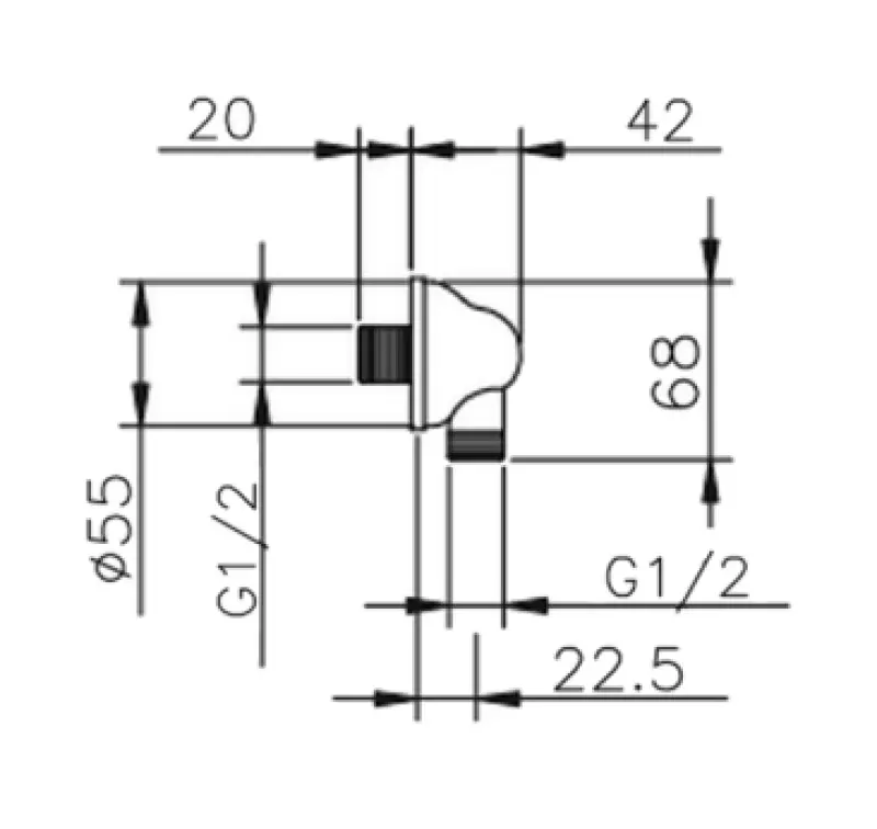 Conexión acodada Huber Croisette para ducha en color cromado 67.02H.CR