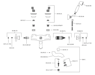 Huber Croisette Thermostatic bath mixer with shower set Chrome CSD2701021