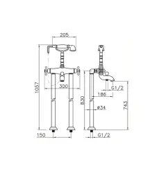 Mezclador termostático de pie Huber Croisette para bañera cromado CST3901021