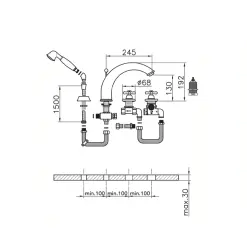 Mezclador termostático Huber Croisette para bañera de 4 orificios cromado CST7601021
