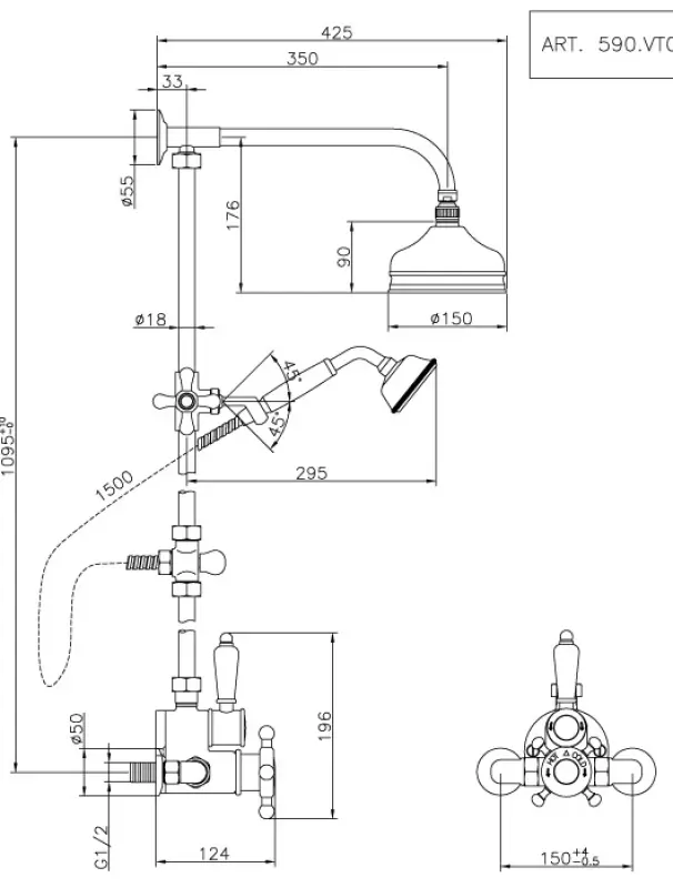 Conjunto de ducha Huber Victorian Termostática 15cm Cromado 5698