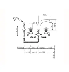 Mezclador Victoriano Huber para Baño con 4 Orificios y teleducha cromado VT00026021