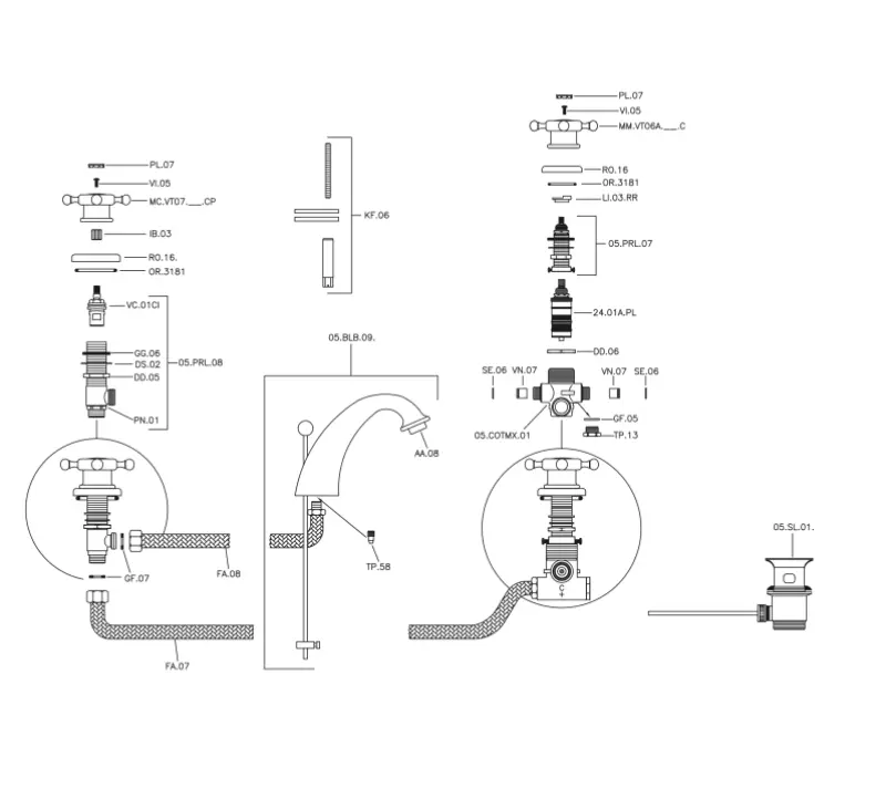 Mezclador Termostático para Lavabo Huber Victorian de 3 Orificios cromado VTT71010