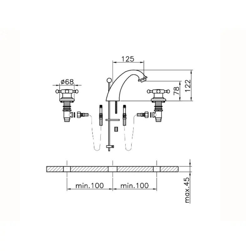 Mezclador de Lavabo Huber Victorian de 3 orificios cromado VT00101021