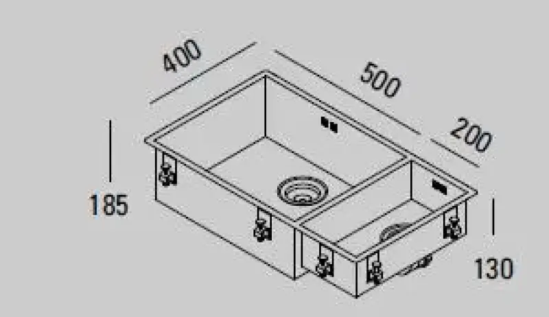 Fregadero ABK Bingara grande de acero inoxidable de un seno y medio 50x40+20x40 cm enrasado, bajo encimera y sobre encimera BIN5020FVI